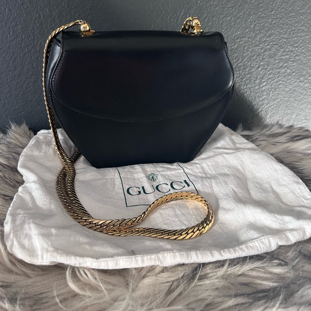 Gucci Vintage Black Shoulder Bag with Gold Chain